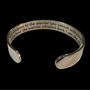 Hidden Message Cuff Bracelet Warrior I am the Storm Silver Tone Engraved